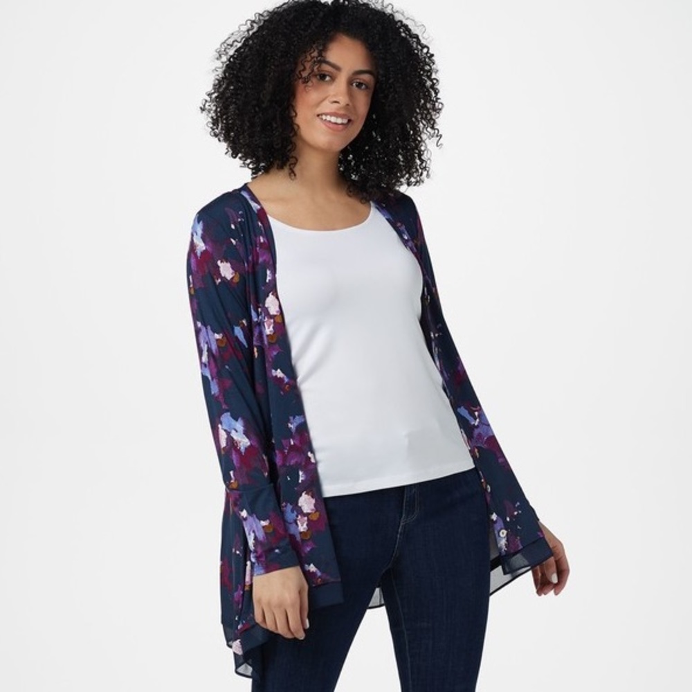 LOGO BY LORI GOLDSTEIN Rayon Print Cardigan